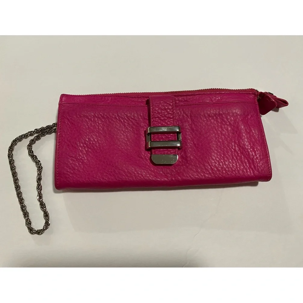 Liz Claiborne Leather Clutch Wallet Silver Chain Strap - Picture 1 of 12